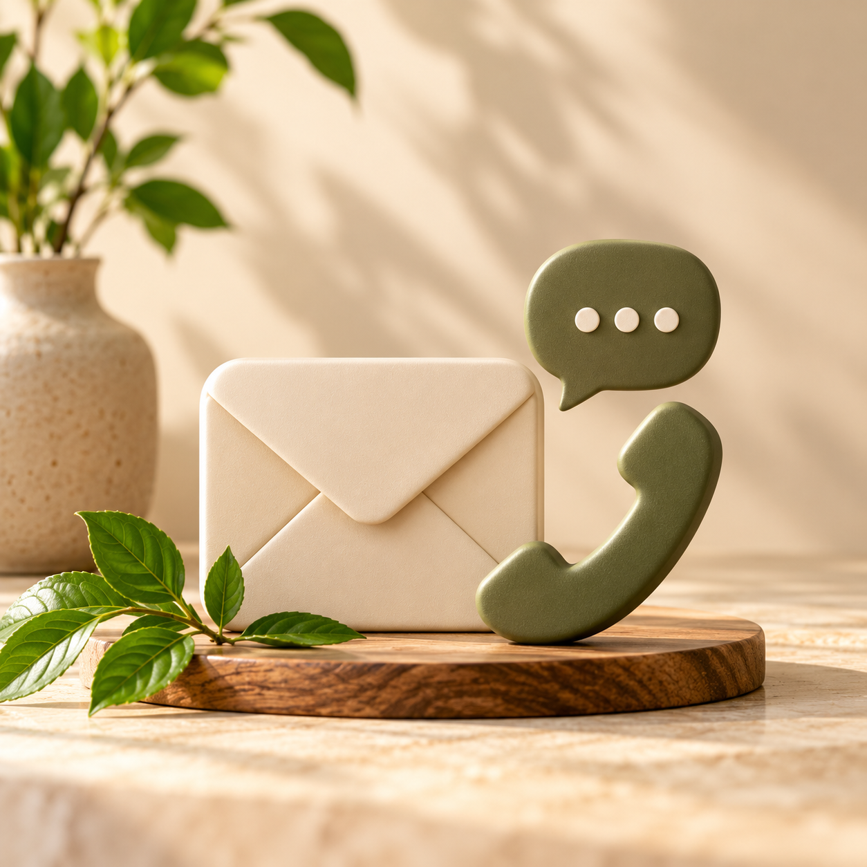 cozy 3d contact icons on wood